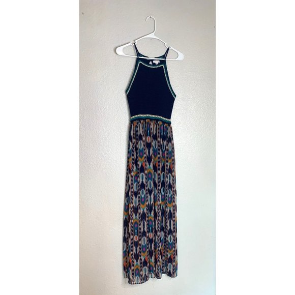 Xhilaration Womens Size XS Crocheted knit Top Print Bottom Maxi Dress Tank Multi - Picture 1 of 6